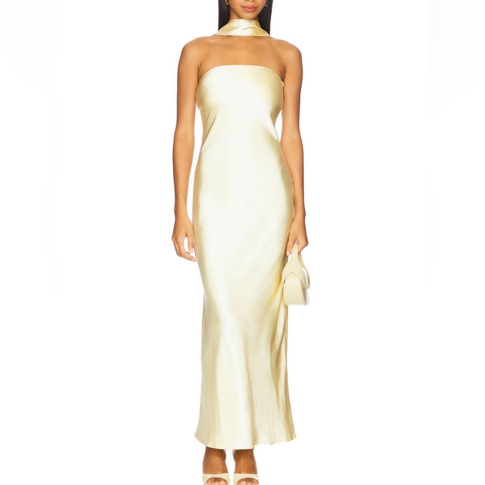 SNDYS xREVOLVE Angelina Neck Tie Maxi Dress in Butter size Medium